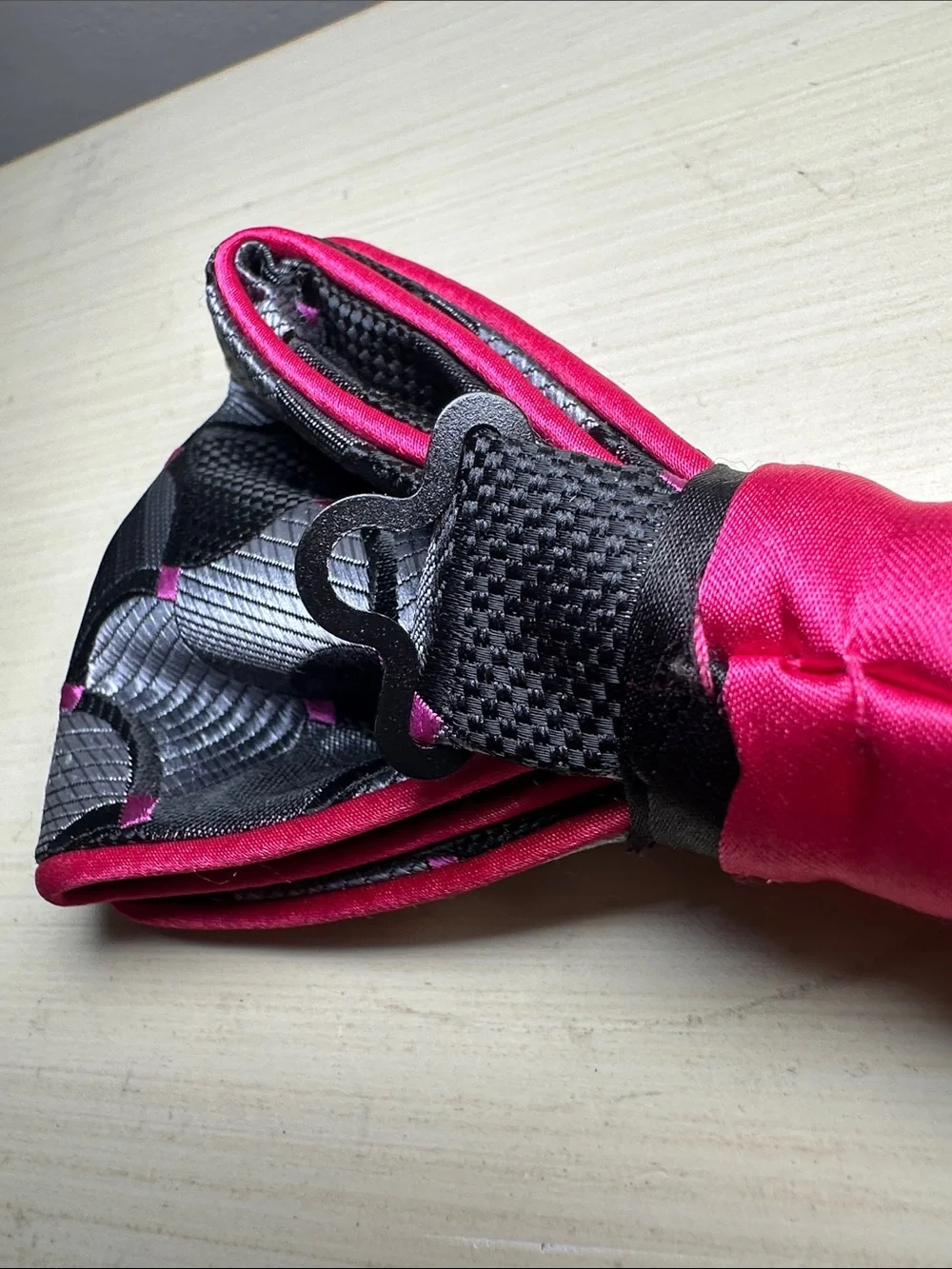 Black & pink and dark gray Patterned adjustable Bow Tie